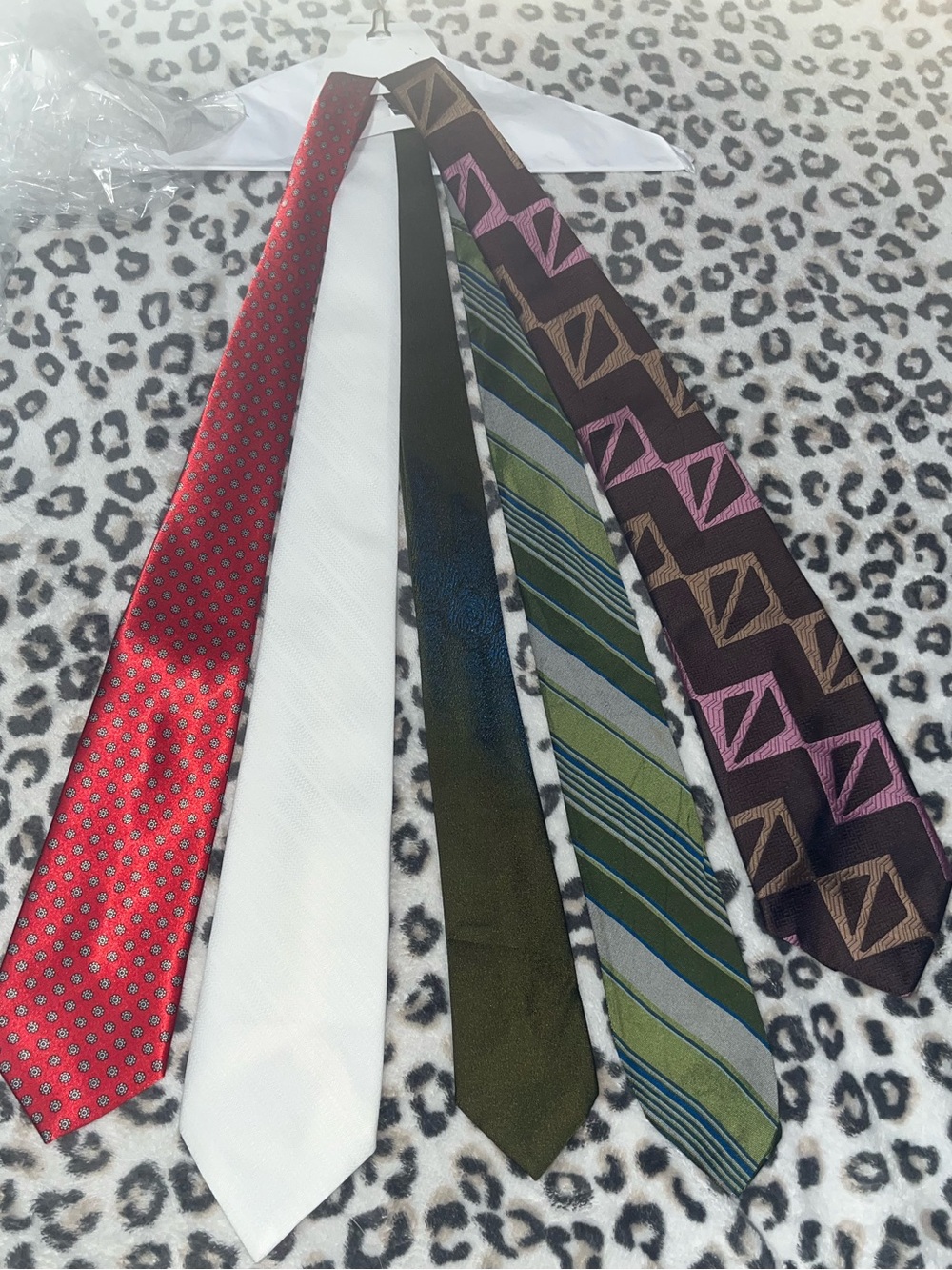 Men's Vintage Tie Set - Red, White, Olive, Green Stripe & Geometric